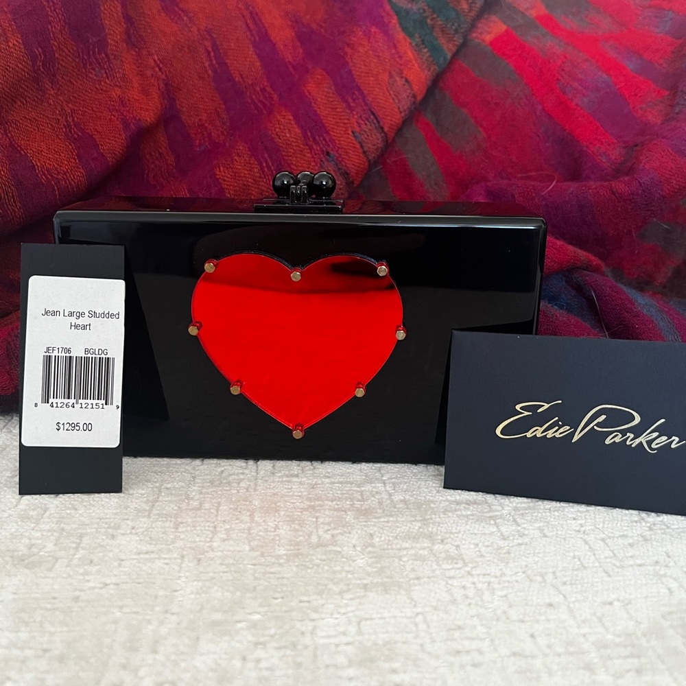 Edie Parker Black Acrylic Heart Box Clutch